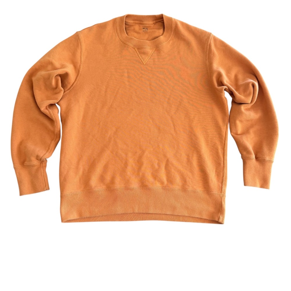 Uniqlo Medium Orange V-Stitch French Terry Cotton Men's Crewneck Sweatshirt